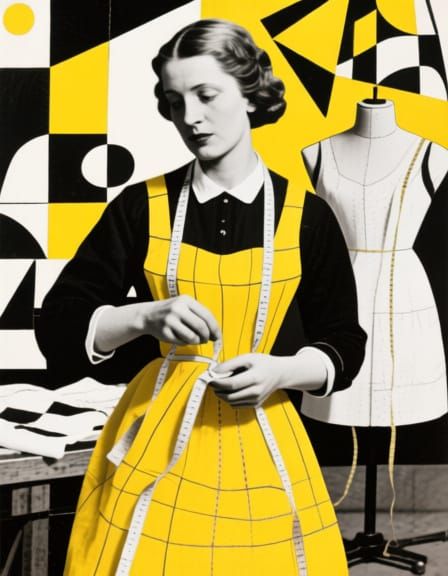 Abstract Seamstress Portrait Collage in Geometric Style