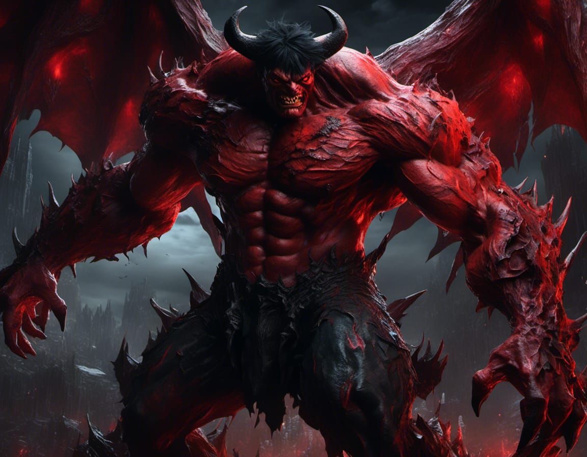 Anime Manga Style Demon Hulk with Rocky Skin