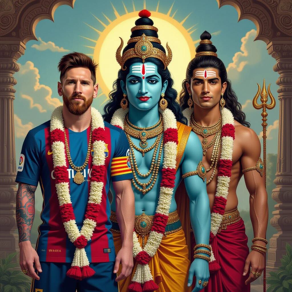 Messi and Ronaldo as Brahma and Shiva