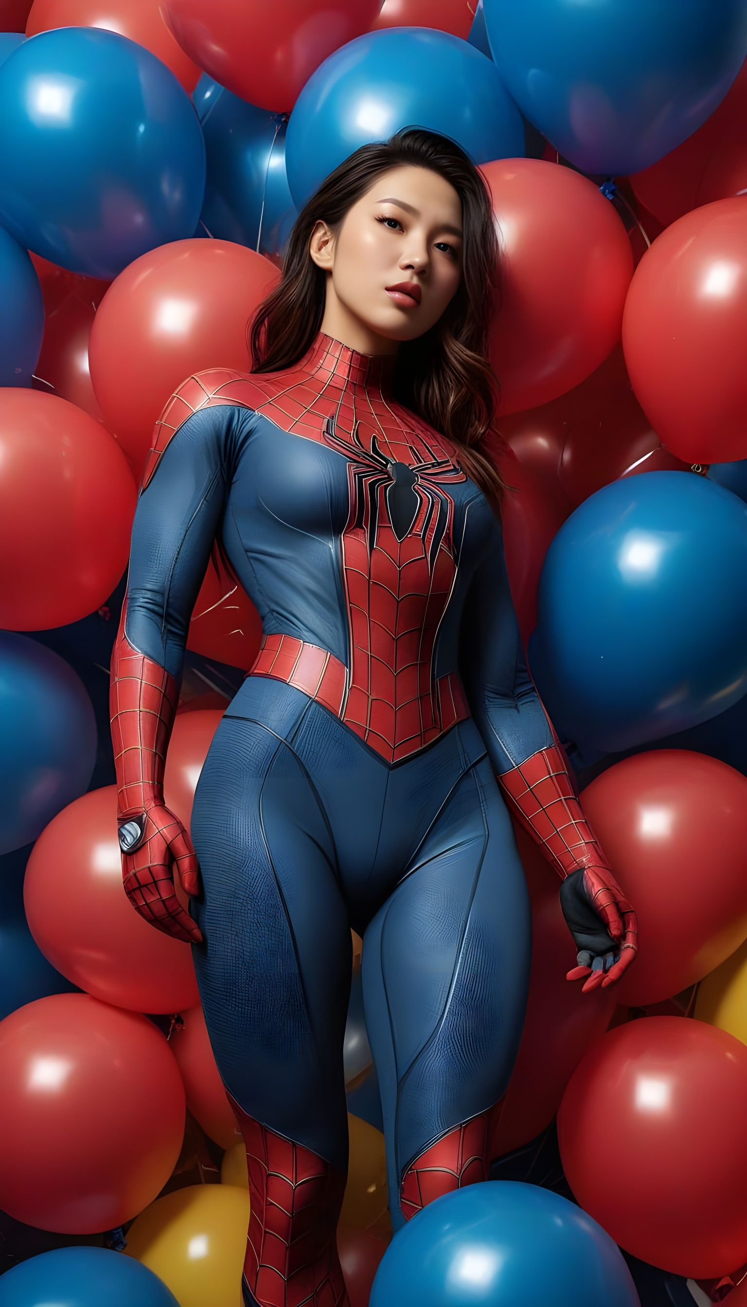 Muscular Korean Woman in Detailed Spider-Man Suit