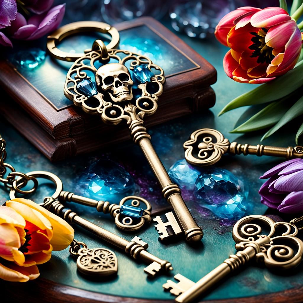 Gem-Encrusted Skeleton Keys in Magical Moonlight