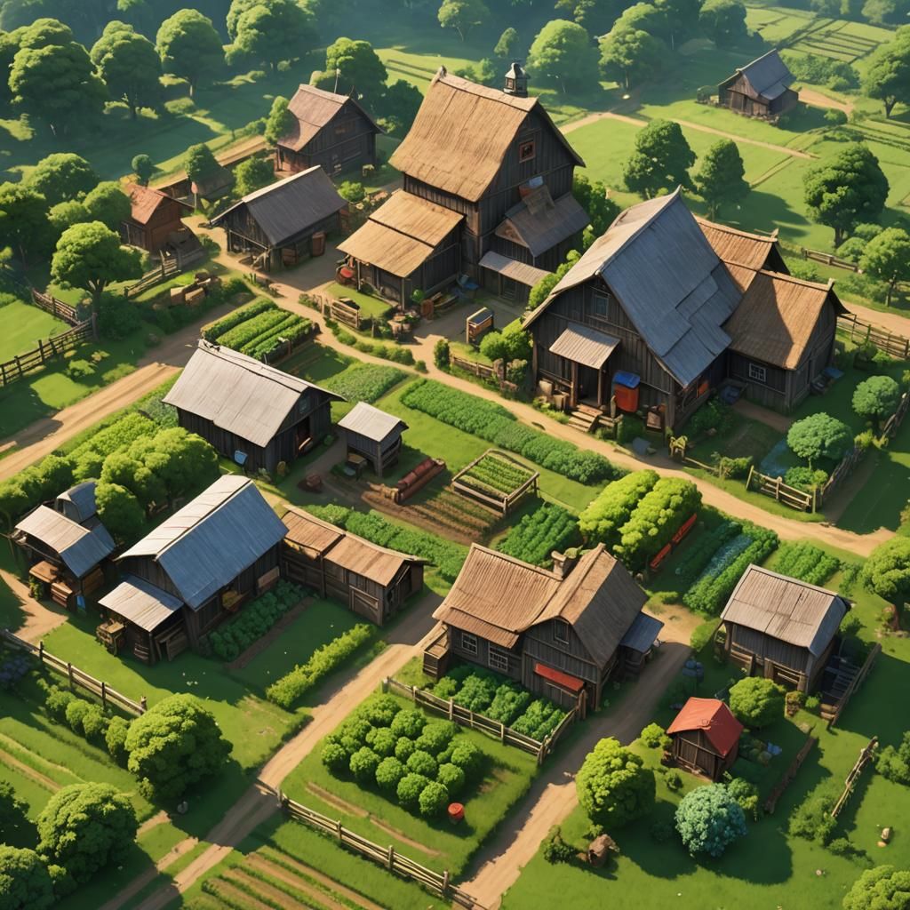 Anime-Style 3D Farm Concept Art