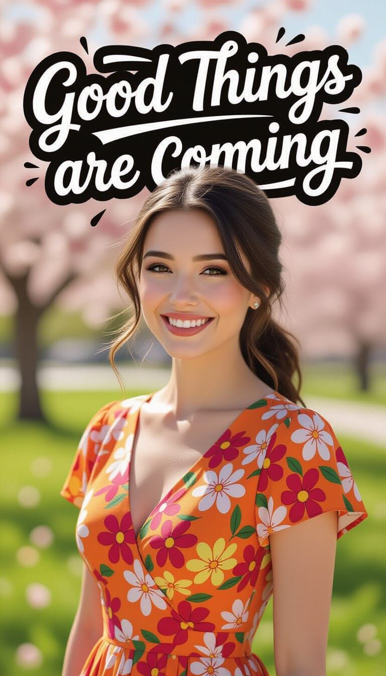 Woman in Floral Dress with Spring Background