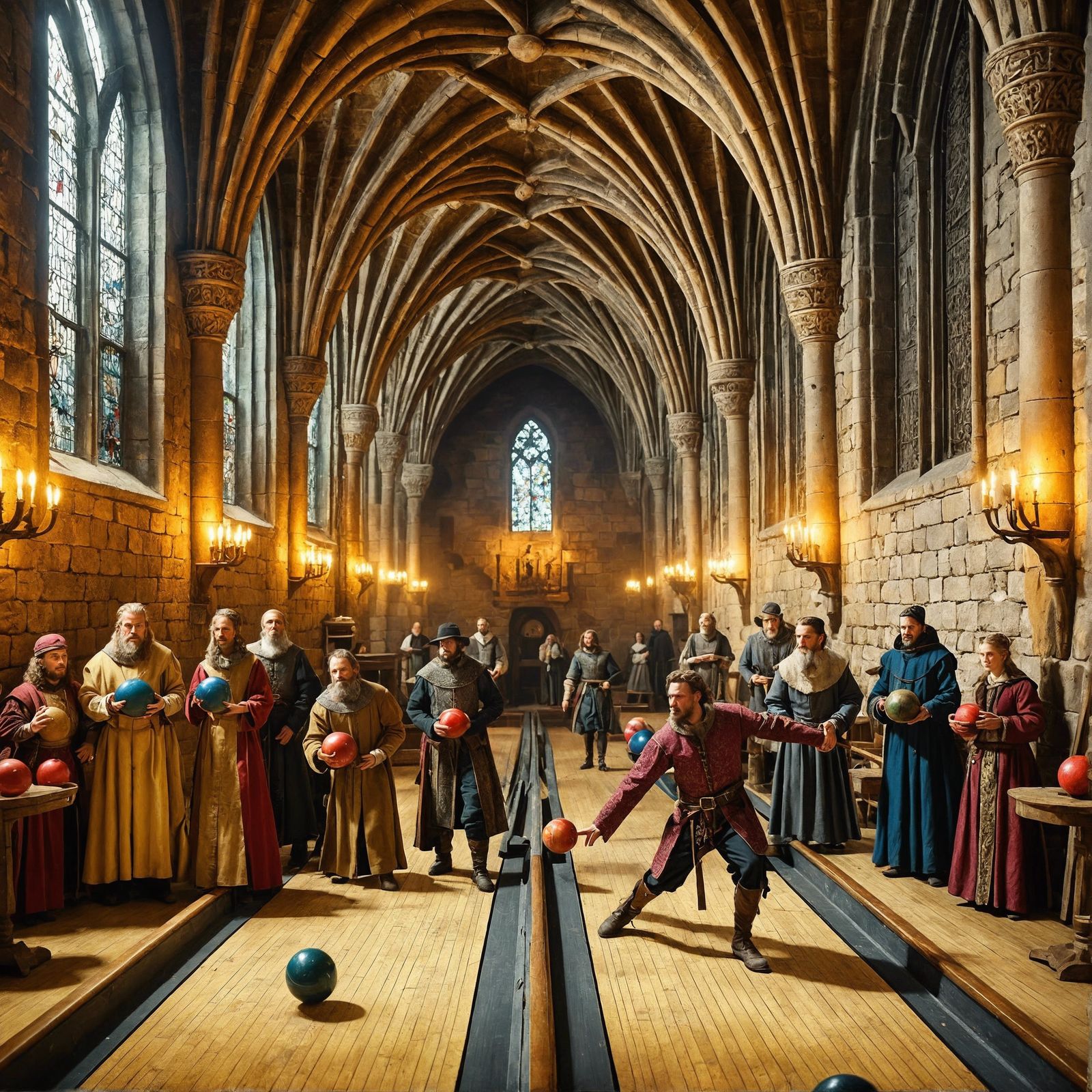 Medieval Bowling Alley with Gothic Architecture