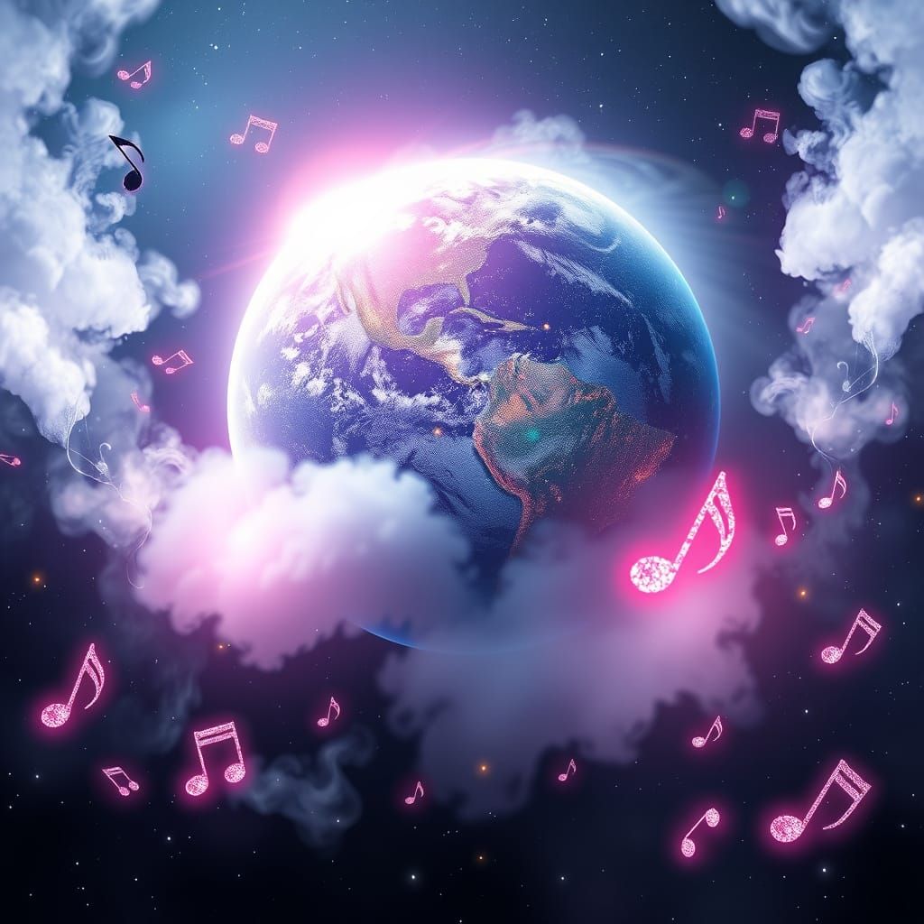 Surreal Glitter Planet Shines with Neon Harmony in the Cosmo...