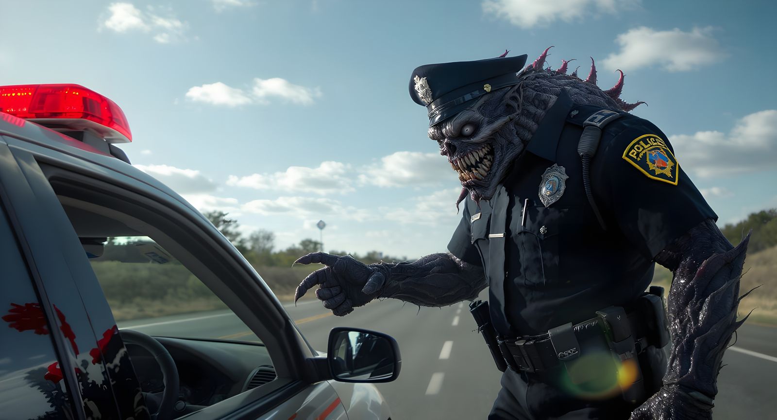 Horrifying Monster Cop at Traffic Stop