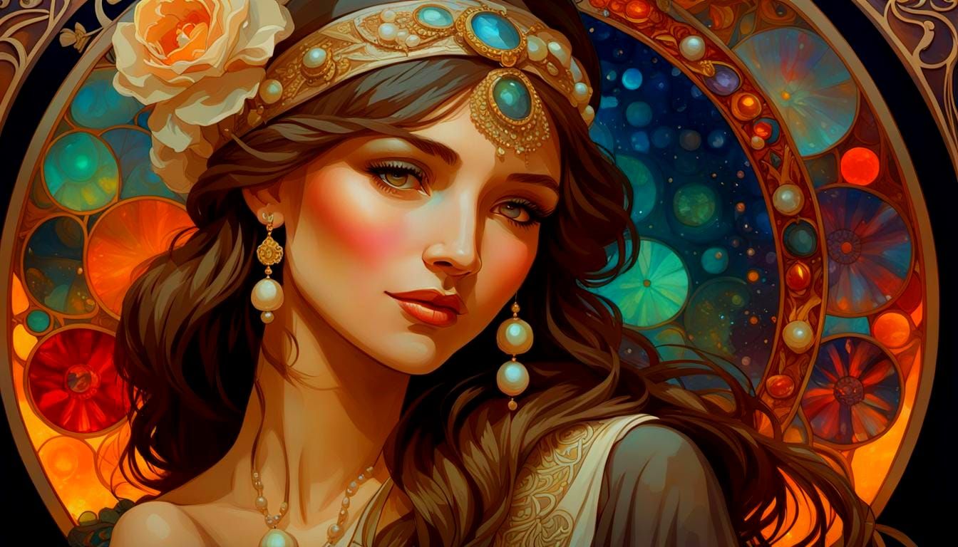 "a very beautiful Russian girl wearing a sarafan" and with a...