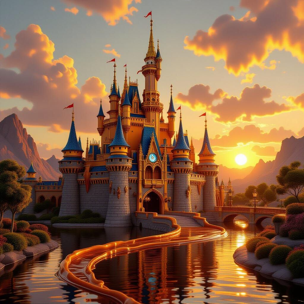 Liquid Honey Chocolate Castle at Sunset