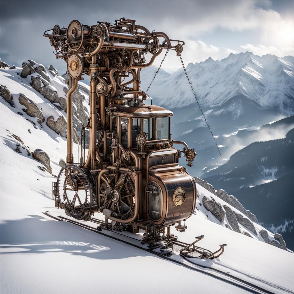 Steampunk Ski Lift on Swiss Mountain