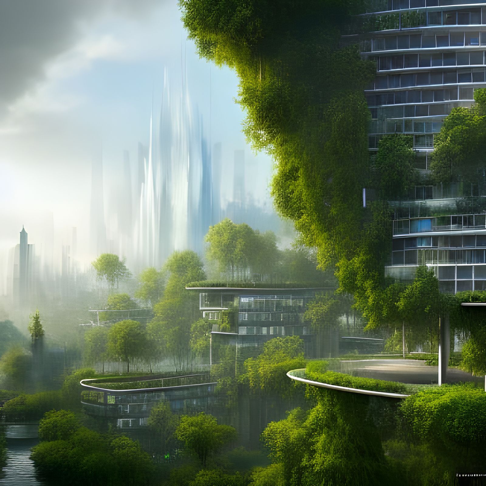 Nature-Infused Eco-Architecture in a Futuristic City