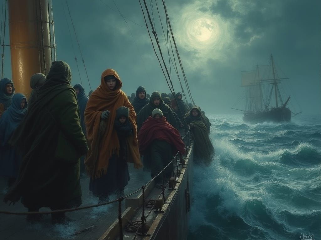 Evacuation Scene in Dramatic Art Style