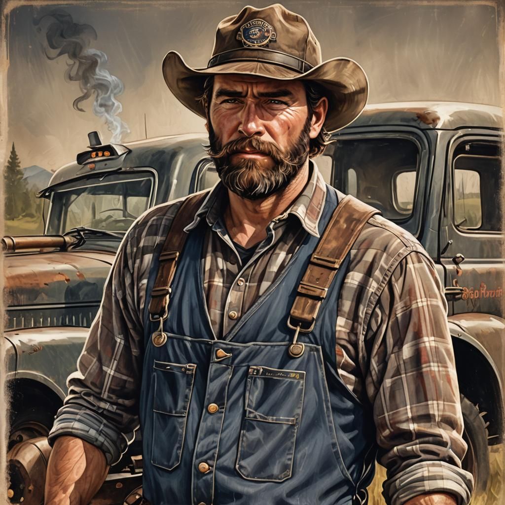 Stern Farmer with Shotgun in Rustic Style