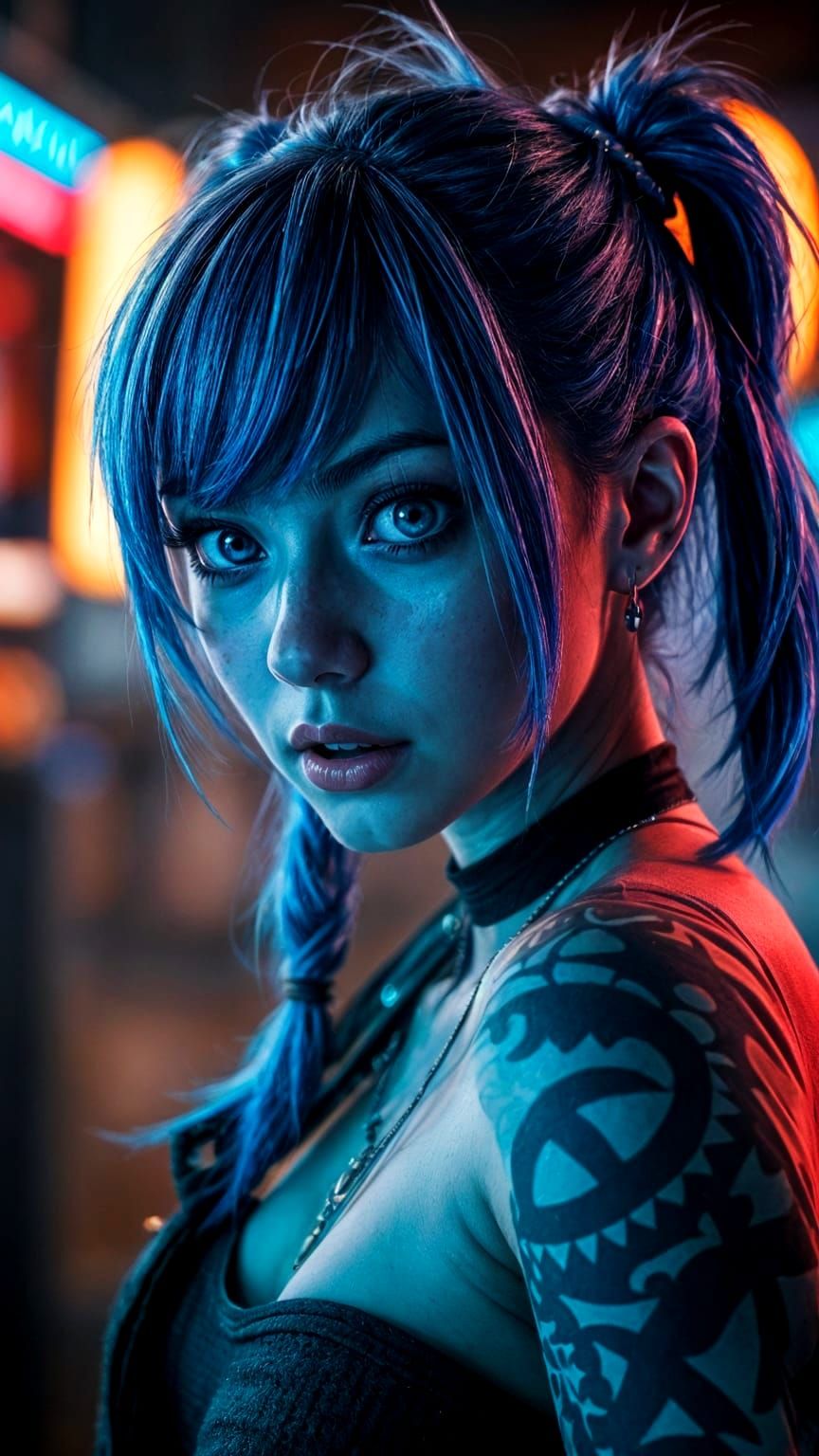 Mysterious Anime-Inspired Portrait of a Girl with Blue Hair