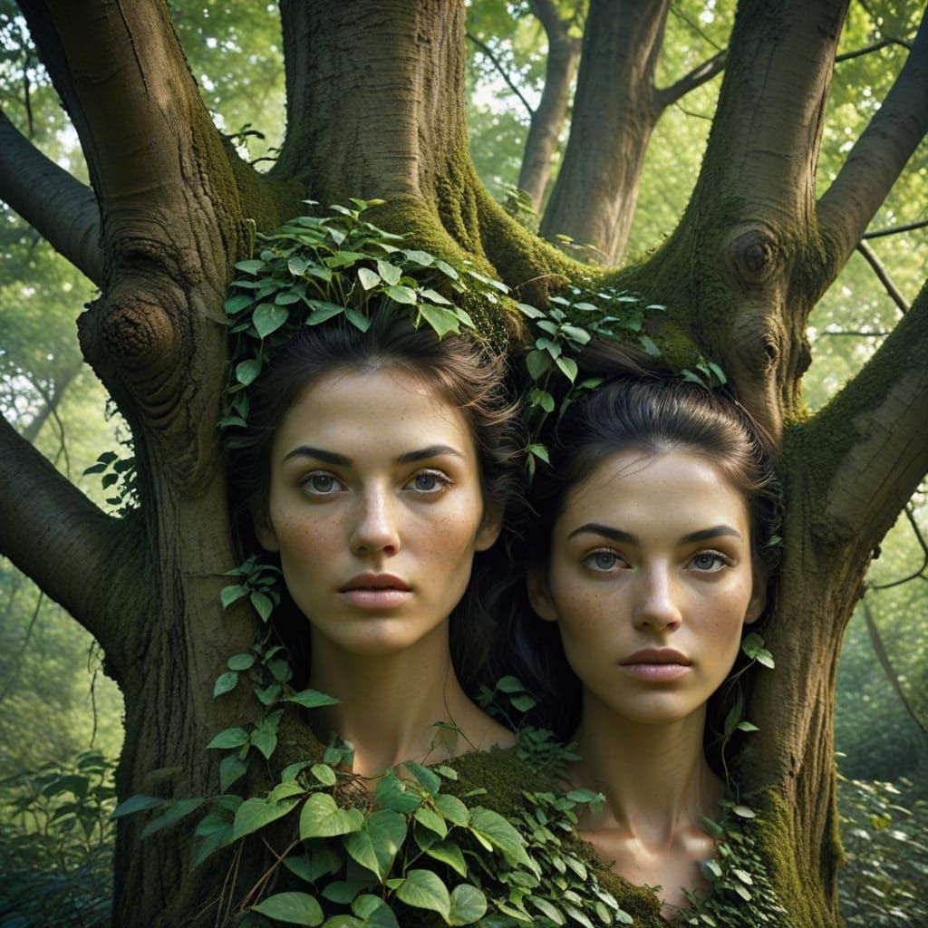 Luscious Landscape with Faces in Trees