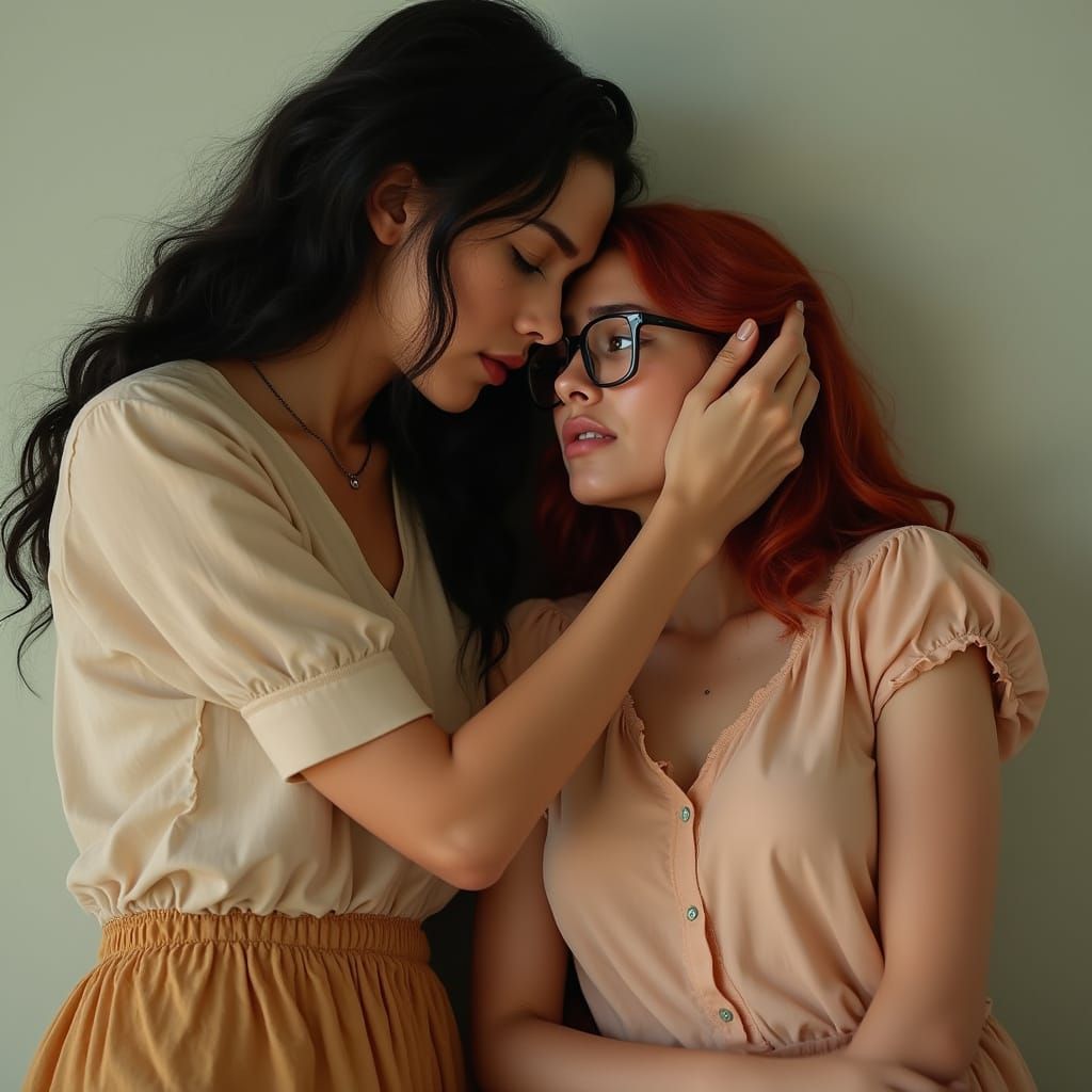 Comforting Embrace: Women in Pastel Portrait