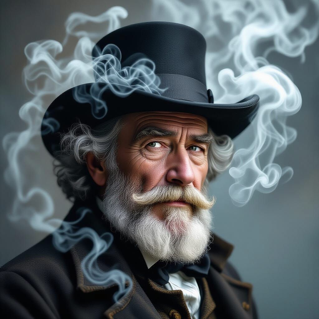 Victorian Gentleman in Smoke, Rembrandt-Inspired Chiaroscuro