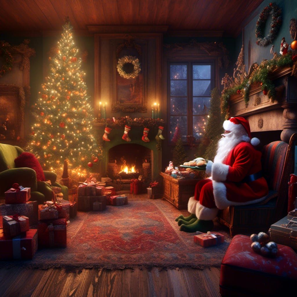 <lora:shoopunk:1.0> The grinch is eating cookies with Santa ...