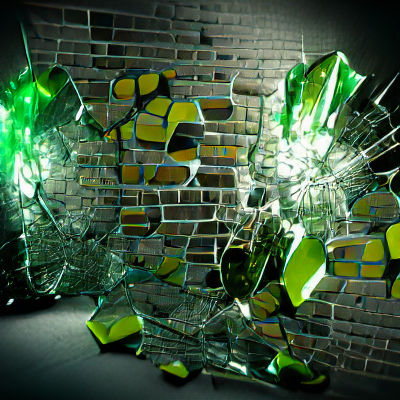Dimensional Portal Through Broken Glass in Neon 3D