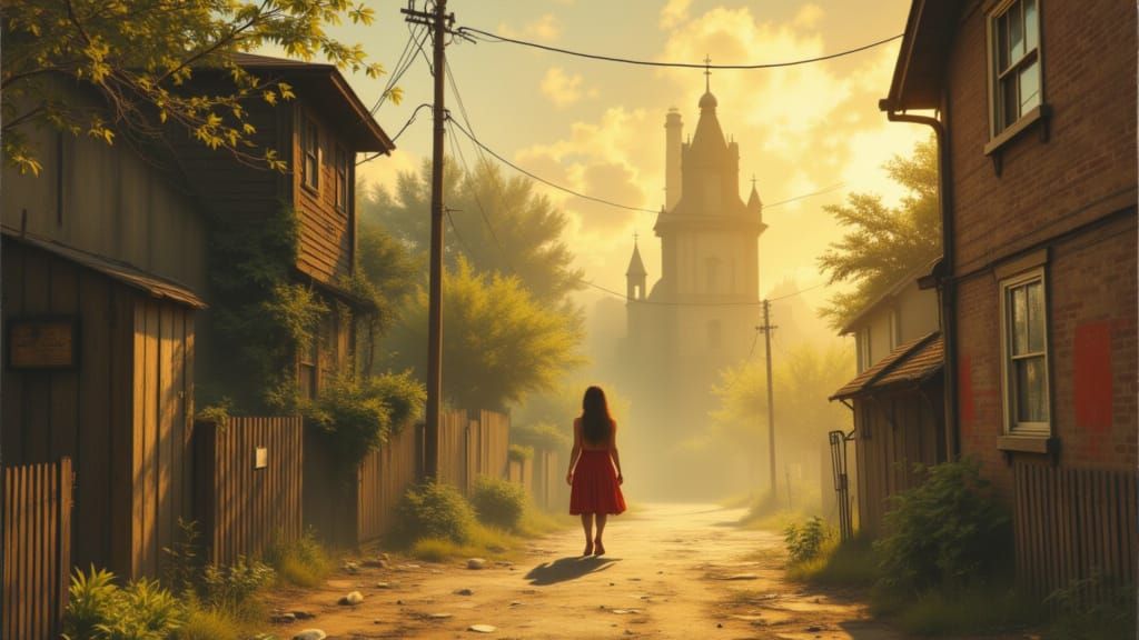 Pensive Woman on Nostalgic Memory Lane in Dramatic Light