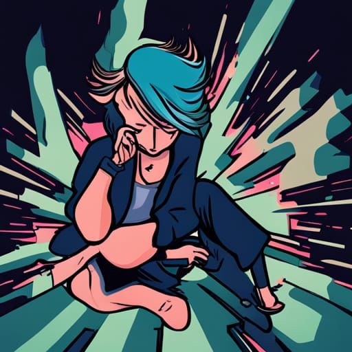 Colorful Cartoon Lightning Surrounds Scared Girl