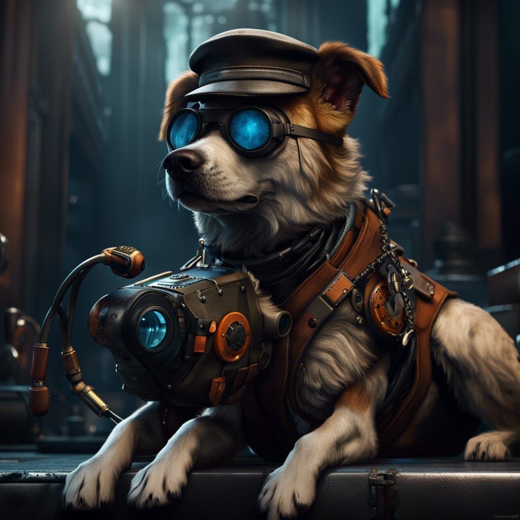 Spy Dog with Equipment: Detailed Matte Painting