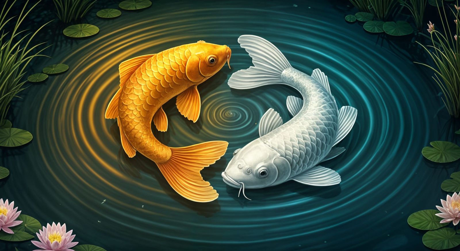 Surreal Pond Scene in Yin Yang Formation