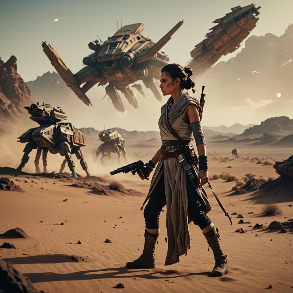 Rey Confronts Space Pirates on Desert Planet