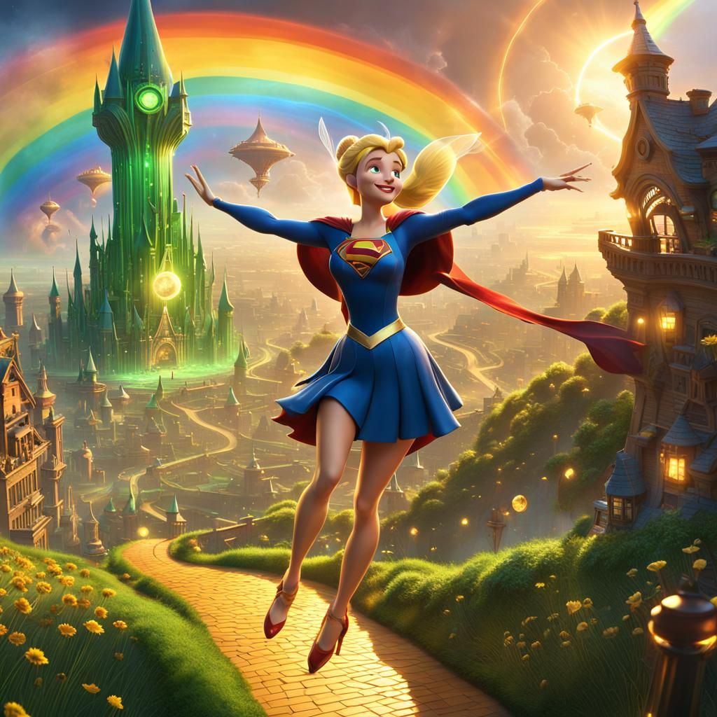 Tinkerbell as Supergirl Flies Over Oz