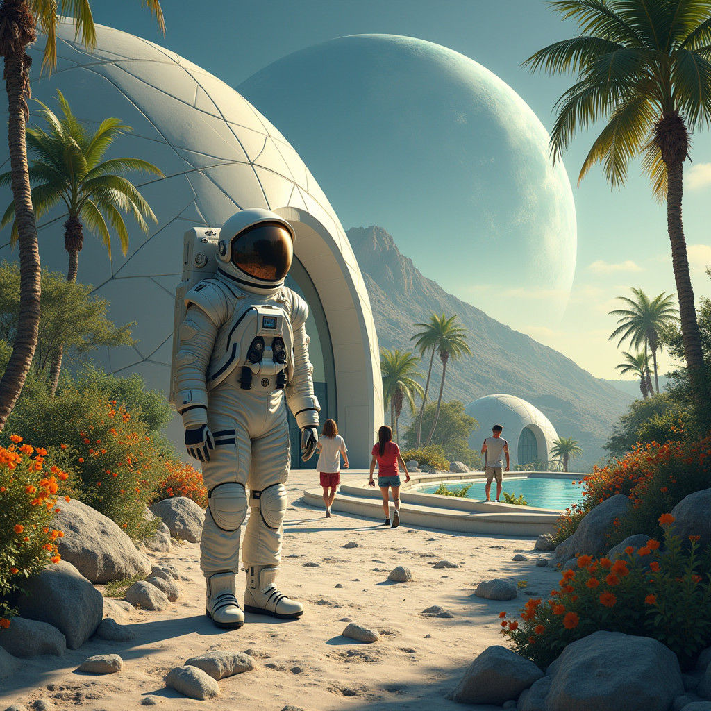 Lunar Geodome: A Retro-Futuristic Family Scene