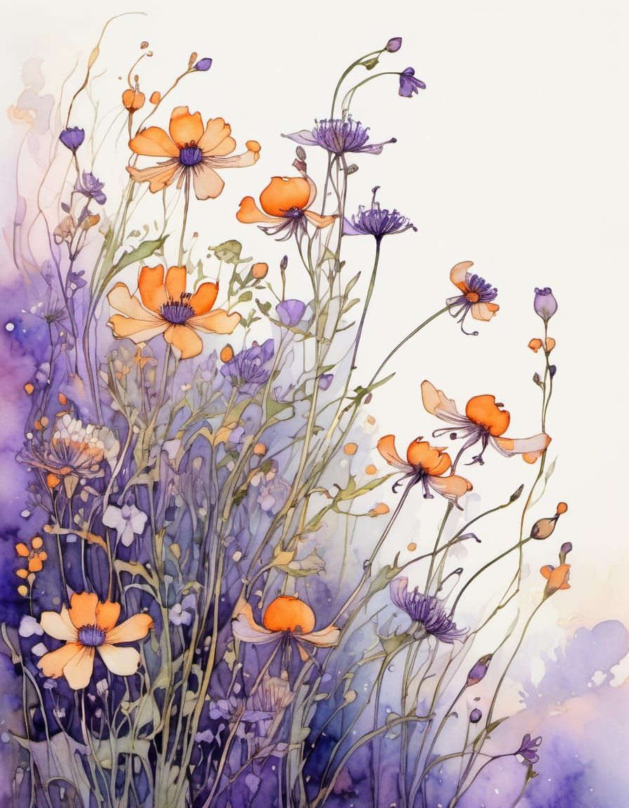 Delicate Wildflowers in Vibrant Watercolour Style