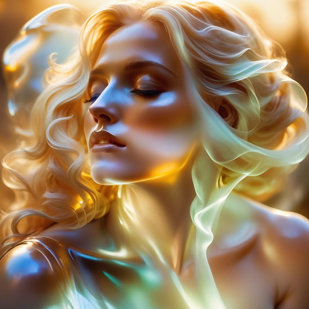 Luminous glowing transparent smooth kissing  blond woman lum...