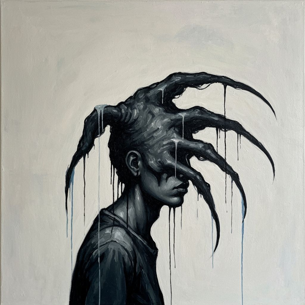 Melancholy Love Rain, Claws, and Dreads as Oil Painting