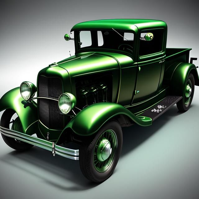 Green Ford Pickup in Glass Bottle, Low-Poly Art