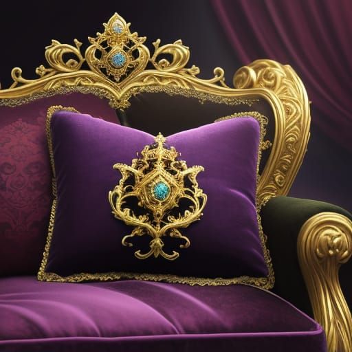Ornate Crowns and Tiaras on Velvet Cushion