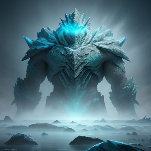 Ethereal Icebound Guardian in Vibrant, Icy Blues and Greens