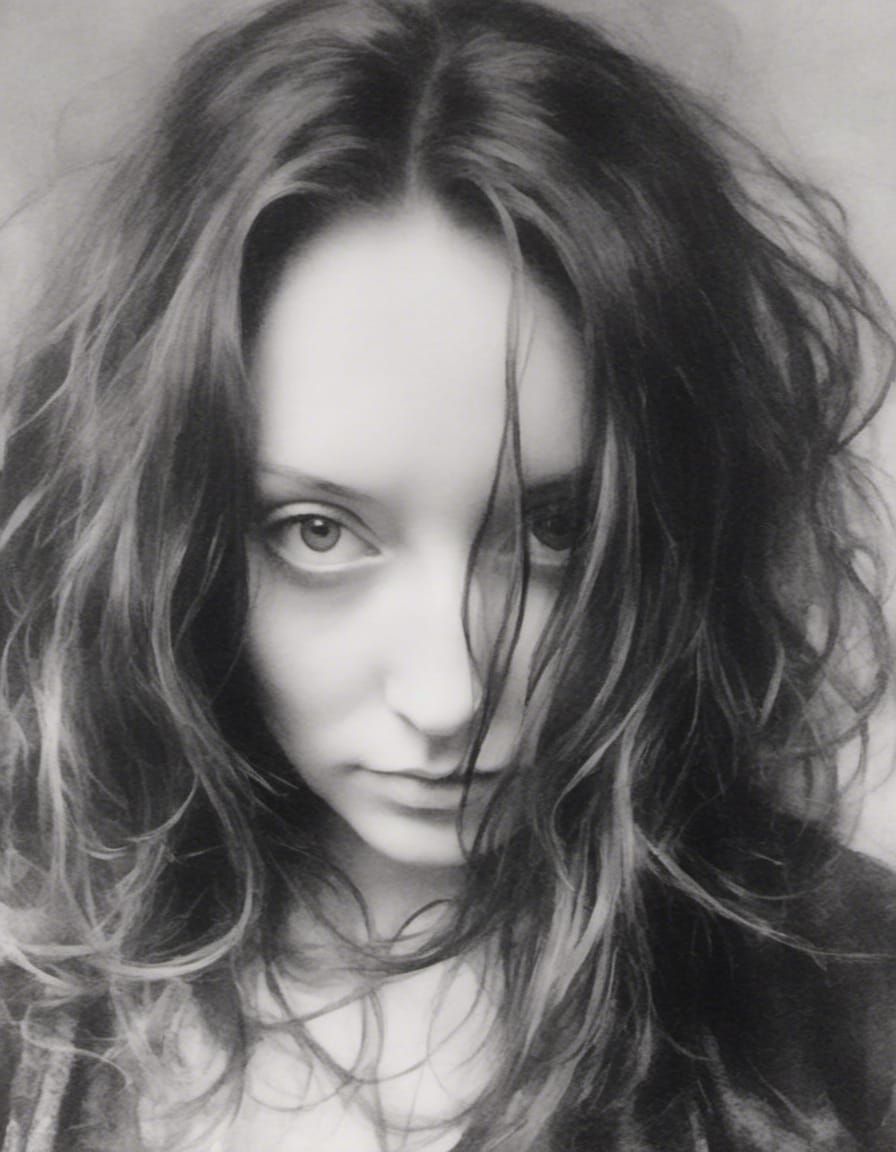 Monochrome Charcoal Portrait Close-Up Sketch