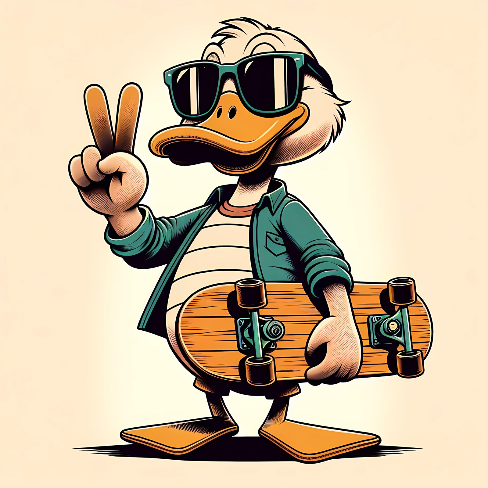 Cartoon Duck Skateboarder in Manga Style