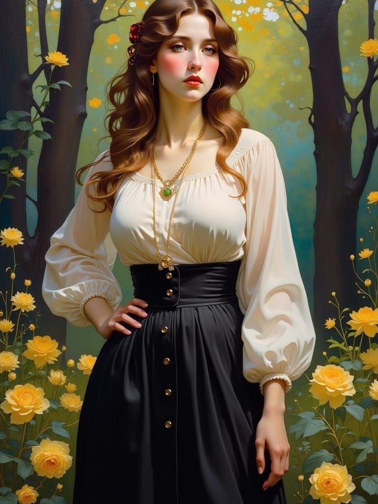 Ethereal Edwardian Women in a Luminous Art Nouveau Garden