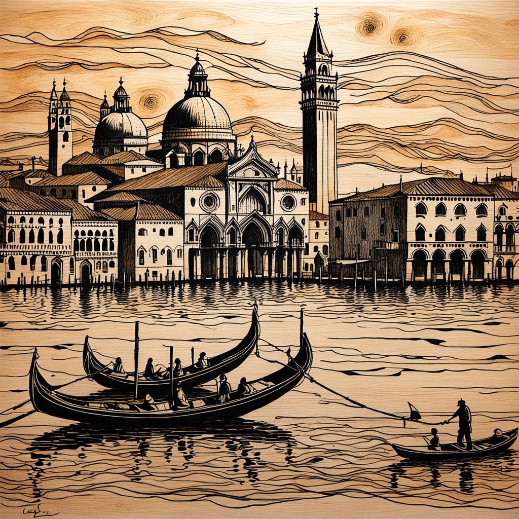 Venice Laguna: 3D Burned Wood Mosaic