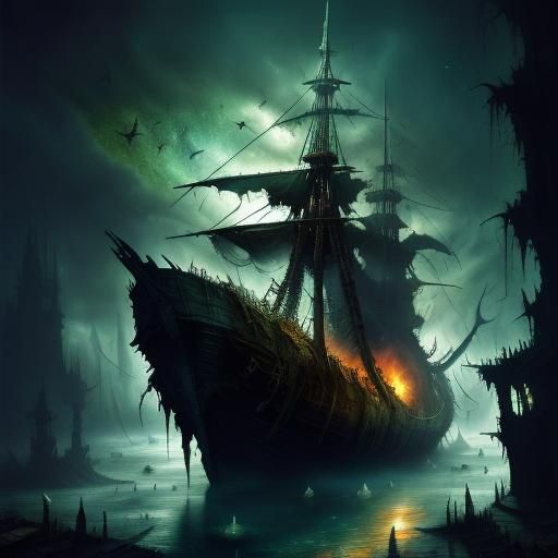 Decaying Boat in Swamp: Metal Album Cover Art