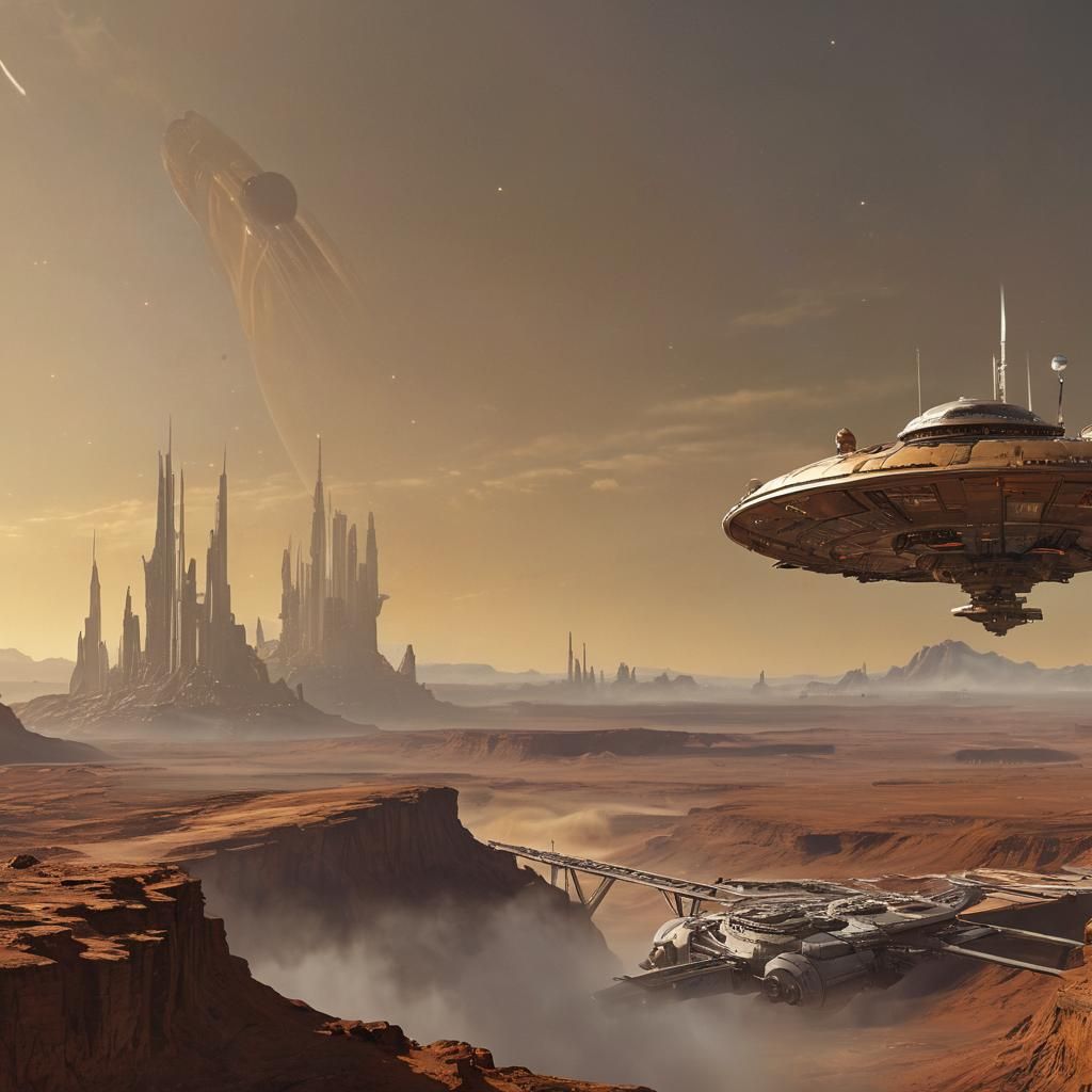 Mars Space Station with Alien Spacecraft in Baroque Style