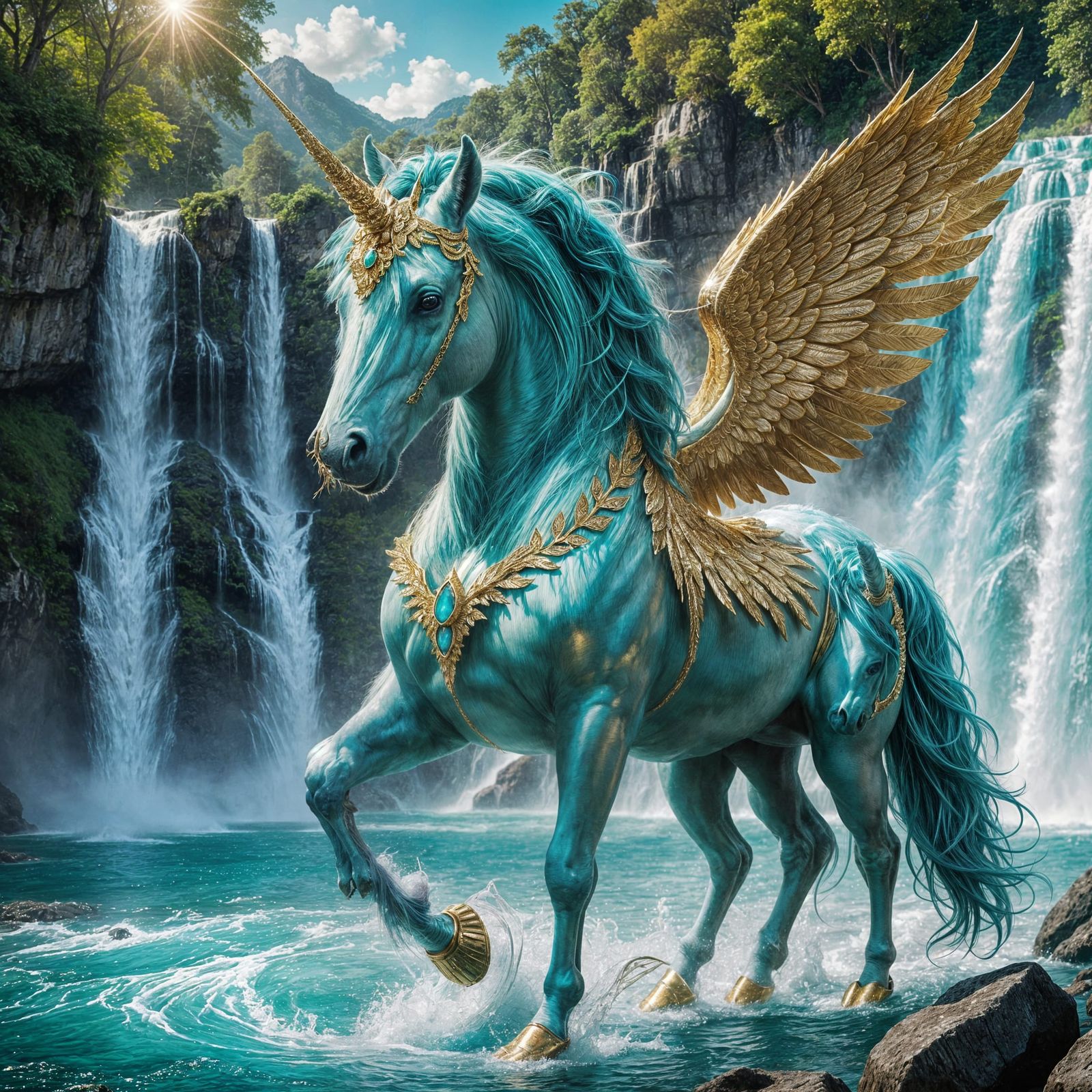 Breathtakingly Beautiful Female Unicorn in Waterfall Wonderl...