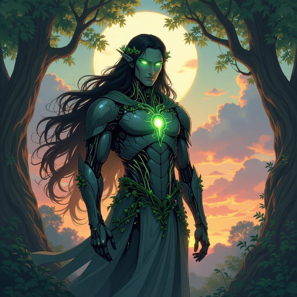 Metal Forest God in Art Nouveau Style