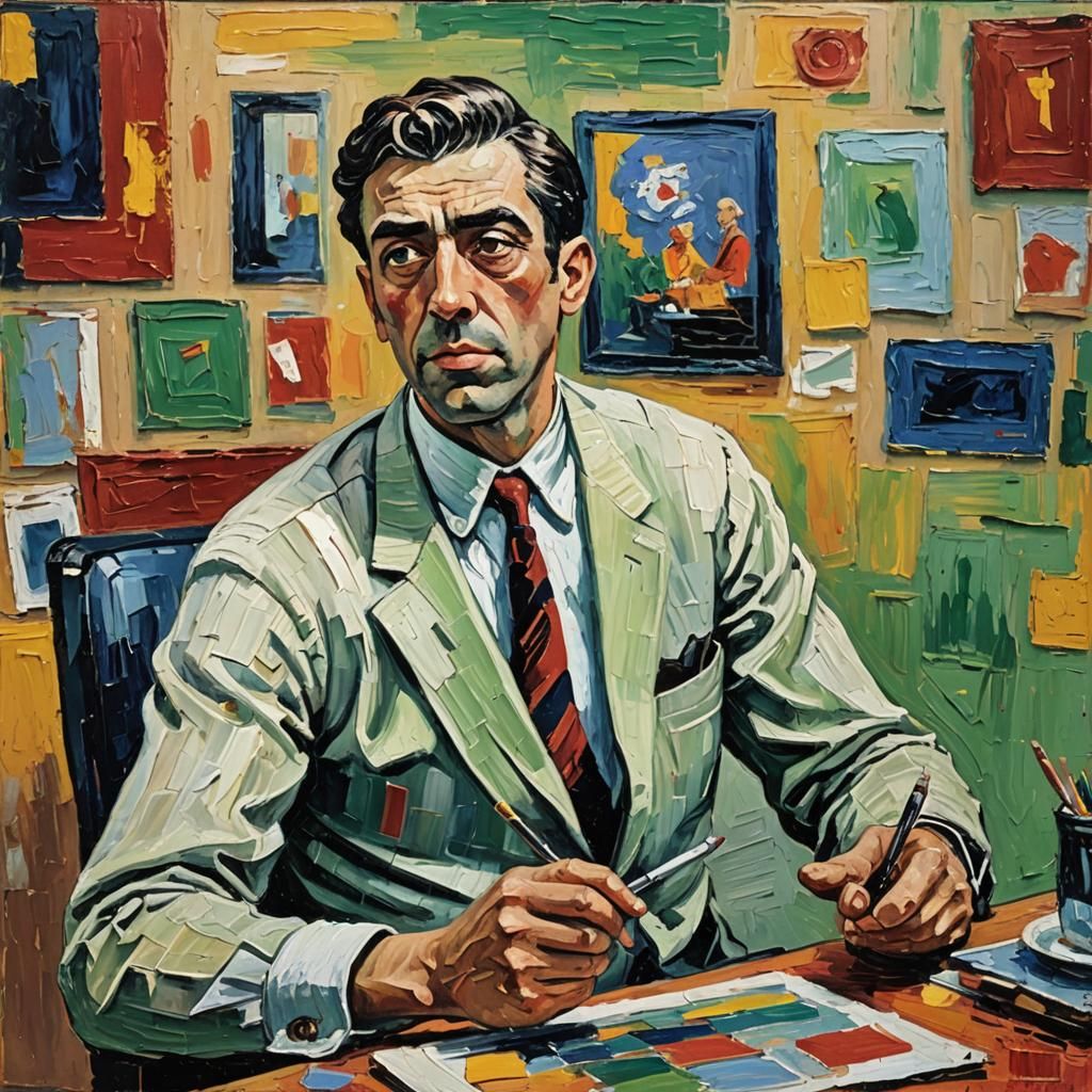 Person Reading Tablet in Expressionist Neo-Impressionism Sty...