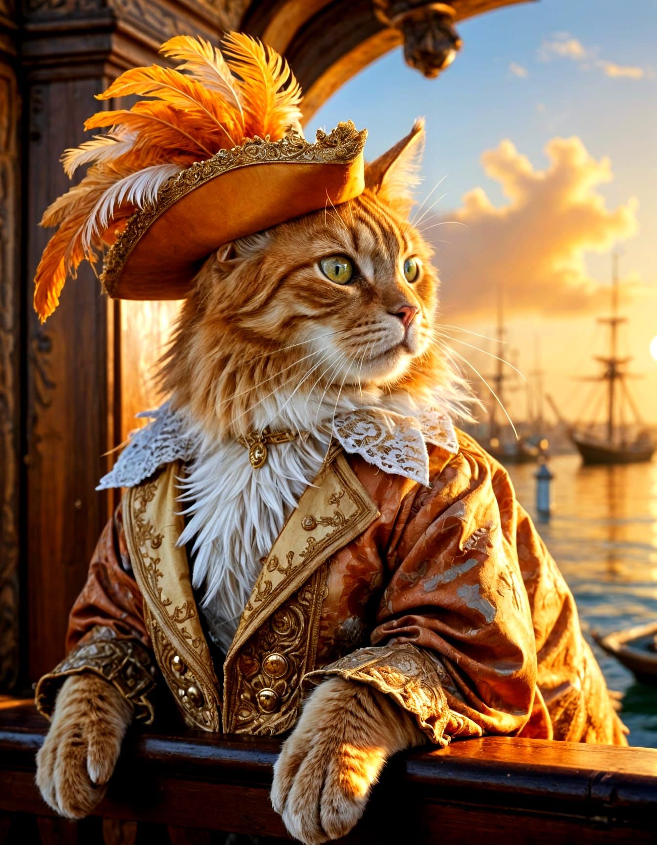 Regal Tabby Cat Pirate on the High Seas