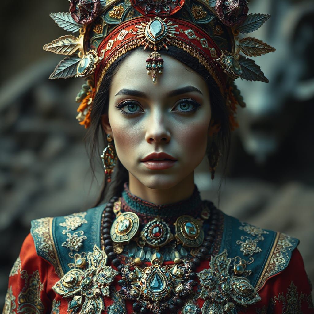 Ethereal Woman of Ancient Wisdom in Dramatic Lighting