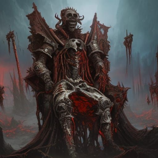 Rotting Zombie Knight on Skulls Throne