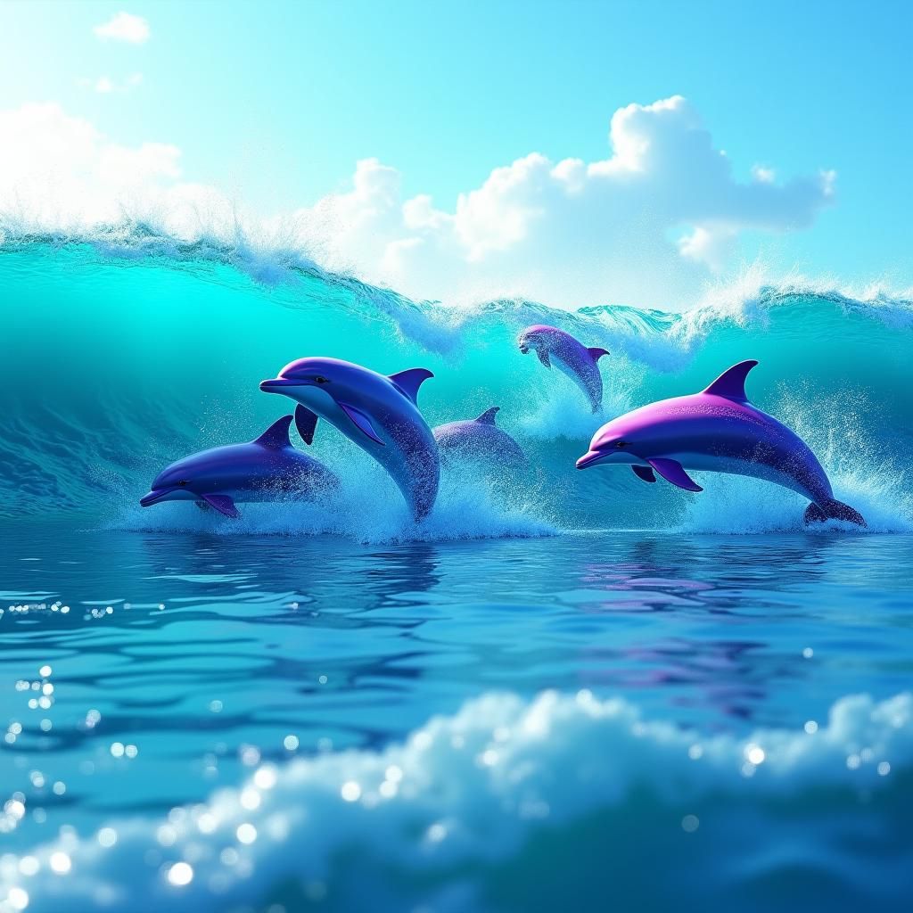 Dolphins Soar Through Turquoise Ocean Waves