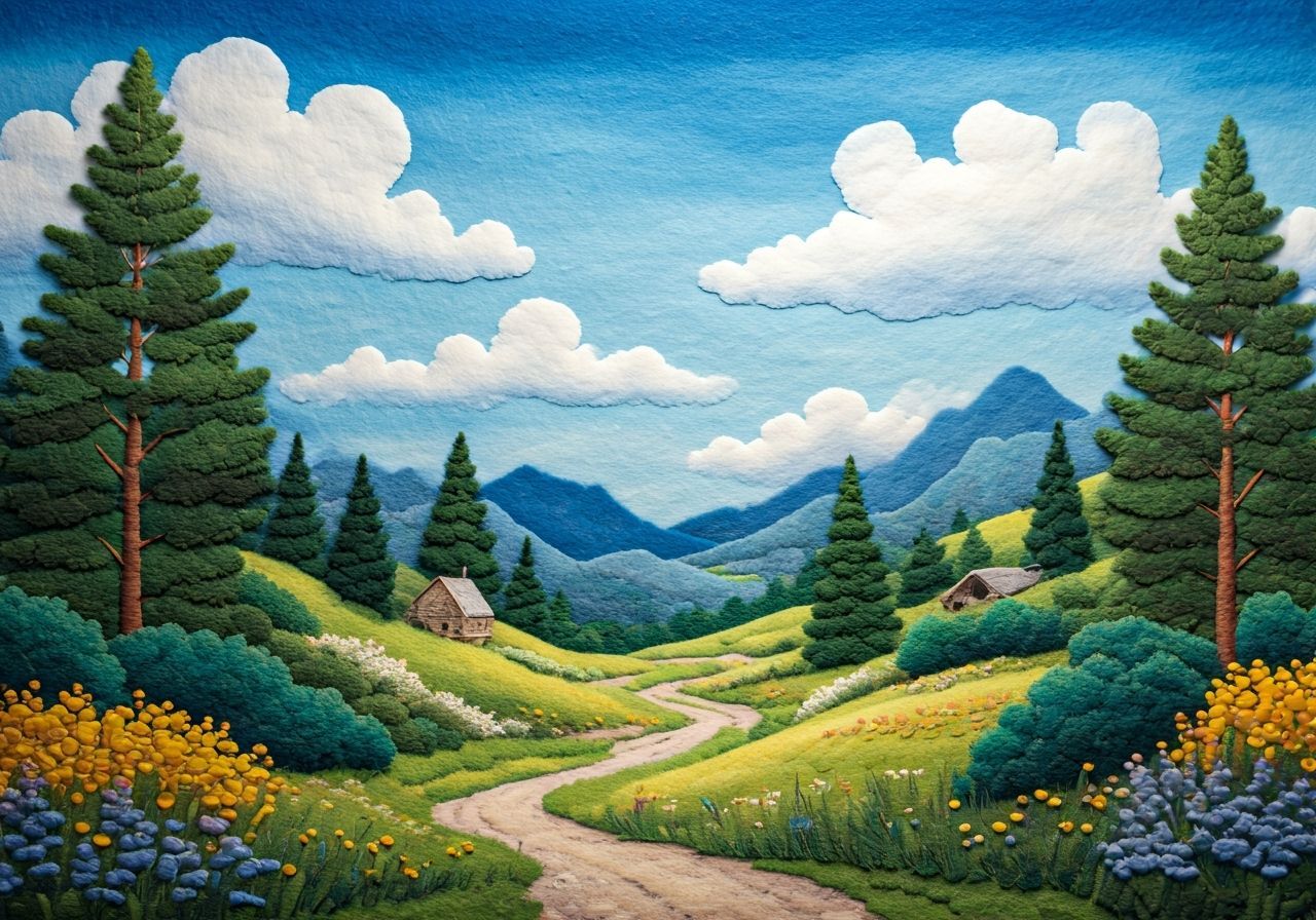 Felted Serene Landscape in Bob Ross Style