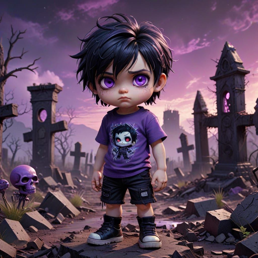 Gothic Surreal Baby in Post-Apocalyptic Graveyard
